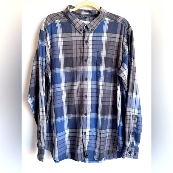 COLUMBIA flannel plaid button up Men’s Shirt Pocket Blue Gray - Picture 1 of 11